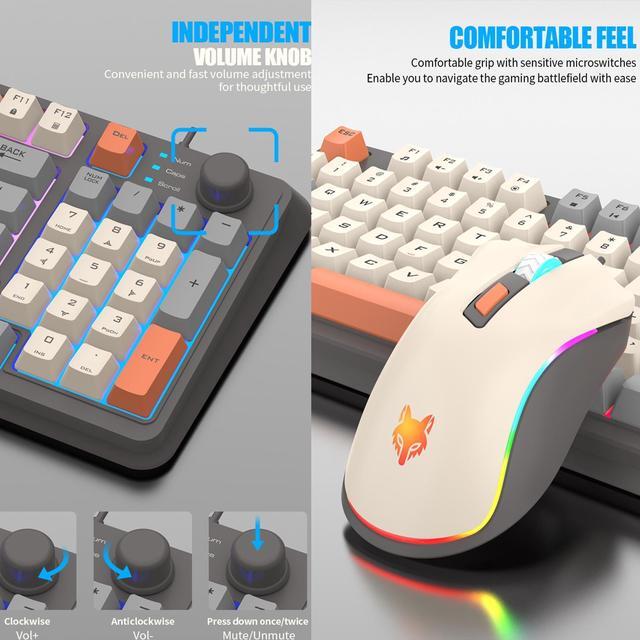 Alt view image 5 of 7 - K820 USB Corded Gaming Keyboard and Mouse Kit Colorful Lighting 94 Keys Layout Keypad 3 Color Keycaps 94 Keys Gaming Keyboard K82 Game Keyboard and Mouse USB Corded