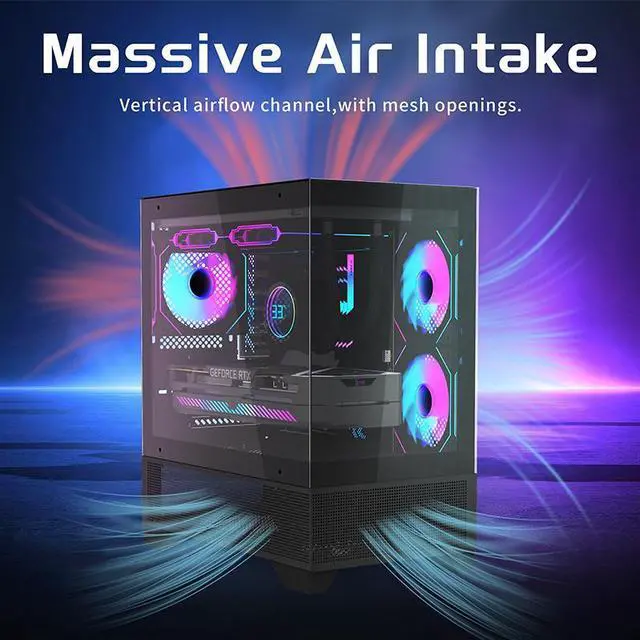 Alt view image 6 of 7 - MATX-SLIM/ITX Gaming PC Cases with 3x120MM ARGB fans Preinstalled,itx case, 270° Full View Tempered Glass Mid Tower,Mid-Tower USB 3.0 with Double Tempered Glass Full View Computer Cases