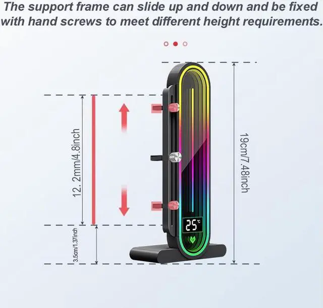 Alt view image 4 of 7 - ARGB GPU Support Bracket, Universal GPU Bracket with Temperature Display, Graphics Video Card Brace with Height Adjustable