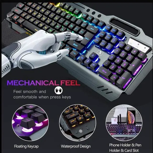 Alt view image 5 of 7 - Wireless Gaming Keyboard and Mouse,RGB Backlit Rechargeable Keyboard Mouse with 5000mAh Battery Metal Panel,Removable Hand Rest Mechanical Feel Keyboard and 7 Color Gaming Mute Mouse for PC Gamer