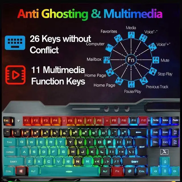 Alt view image 4 of 7 - Wireless Gaming Keyboard and Mouse,RGB Backlit Rechargeable Keyboard Mouse with 5000mAh Battery Metal Panel,Removable Hand Rest Mechanical Feel Keyboard and 7 Color Gaming Mute Mouse for PC Gamer