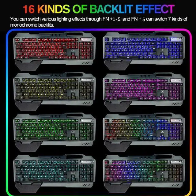 Alt view image 3 of 7 - Wireless Gaming Keyboard and Mouse,RGB Backlit Rechargeable Keyboard Mouse with 5000mAh Battery Metal Panel,Removable Hand Rest Mechanical Feel Keyboard and 7 Color Gaming Mute Mouse for PC Gamer