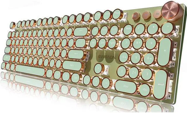 Main image of Typewriter Style Mechanical Gaming Keyboard,104 Keys Backlit LED Keyboard, Media Control Knob, Wired Computer Keyboard Pink Switch for Windows/Mac/PC-Green