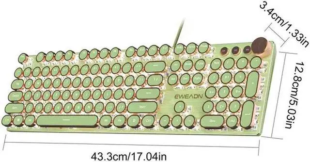 Alt view image 6 of 7 - Typewriter Style Mechanical Gaming Keyboard,104 Keys Backlit LED Keyboard, Media Control Knob, Wired Computer Keyboard Pink Switch for Windows/Mac/PC-Green
