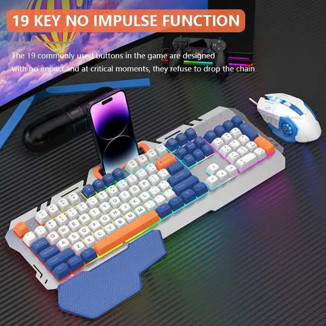 Alt view image 5 of 7 - Wired Gaming Keyboard and Mouse Set with Wrist Rest Keyboard for Windows/Mac, Desktop, Laptop, PC/blue and white