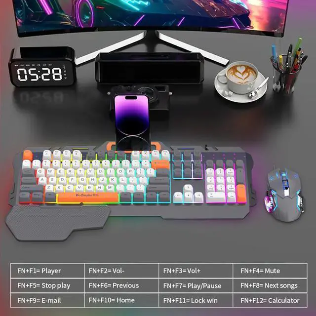 Alt view image 2 of 7 - Wired Gaming Keyboard and Mouse Set with Wrist Rest Keyboard for Windows/Mac, Desktop, Laptop, PC/blue and white