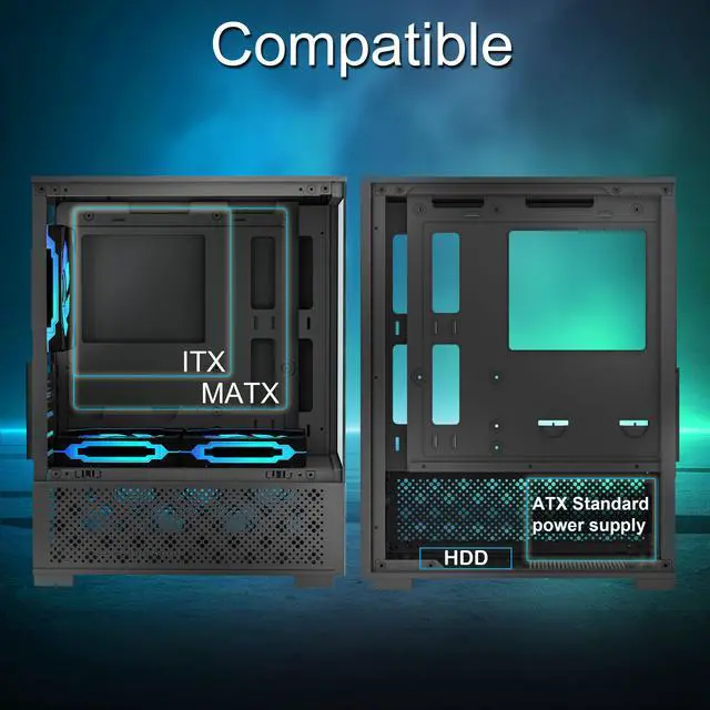 Alt view image 6 of 7 - Micro ATX Case, MATX PC Case with 3 X 120mm 3-Pin ARGB Fan Pre-Installed, Panoramic View Tempered Glass Front & Side Panel, Black