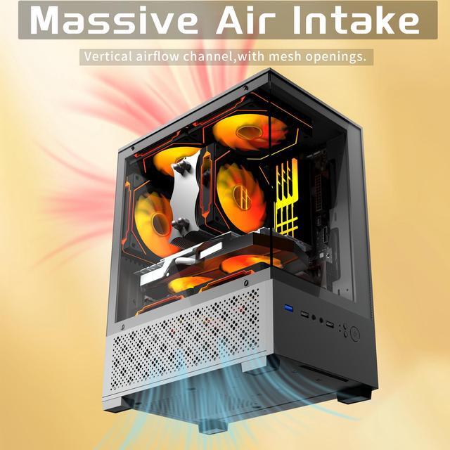 Alt view image 4 of 7 - Micro ATX Case, MATX PC Case with 3 X 120mm 3-Pin ARGB Fan Pre-Installed, Panoramic View Tempered Glass Front & Side Panel, Black