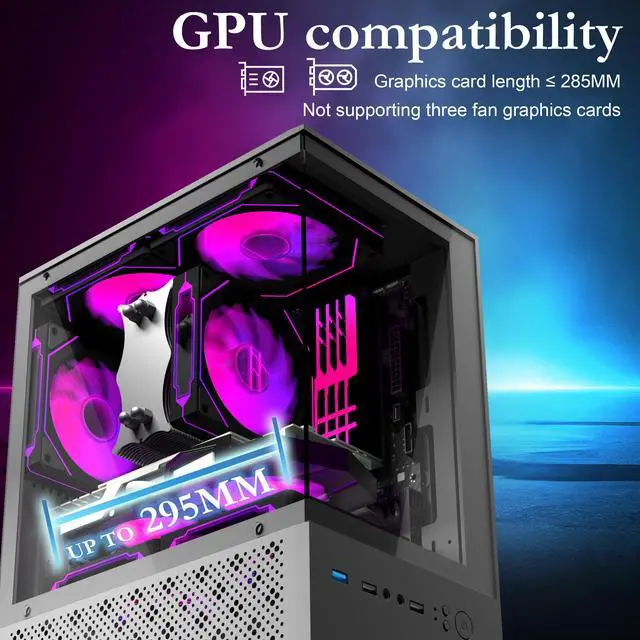 Alt view image 3 of 7 - Micro ATX Case, MATX PC Case with 3 X 120mm 3-Pin ARGB Fan Pre-Installed, Panoramic View Tempered Glass Front & Side Panel, Black