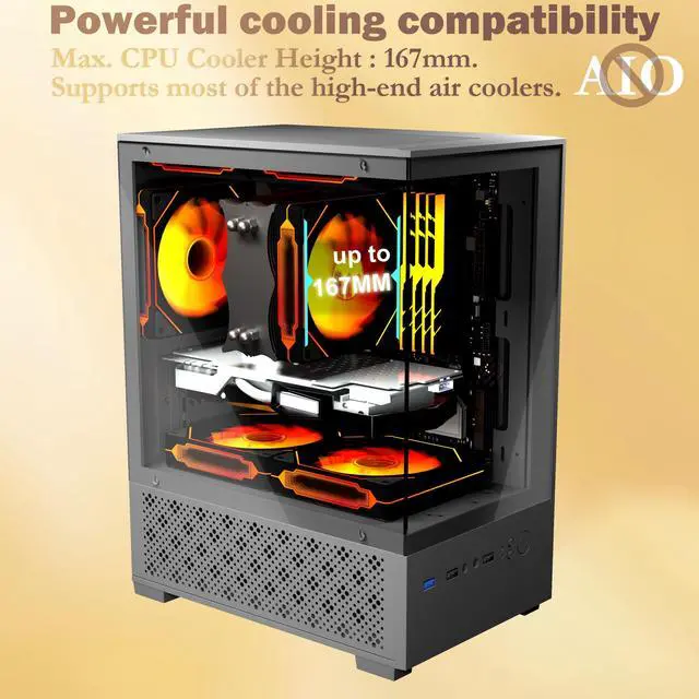 Alt view image 5 of 7 - Micro ATX Case, MATX PC Case with 3 X 120mm 3-Pin ARGB Fan Pre-Installed, Panoramic View Tempered Glass Front & Side Panel, Black