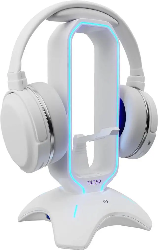 Main image of RGB Headset Stand and Gaming Headphone Stand for Desk Display with Mouse Bungee Cord Holder with USB 3.0 Hub for Xbox, PS4, PC - Perfect Gaming Accessories White