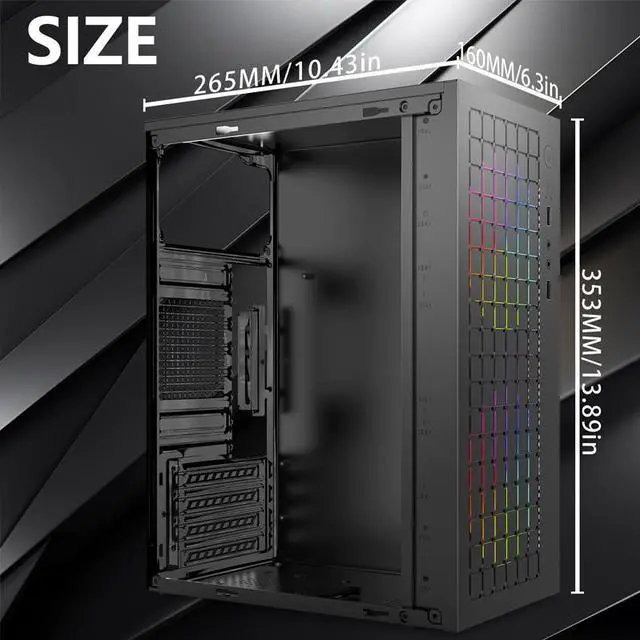 Alt view image 7 of 7 - M-ATX Mini Tower Gaming Computer Cases,Front Panel with Fully Ventilated Airflow,Supports M-AXT/ITX (Black)