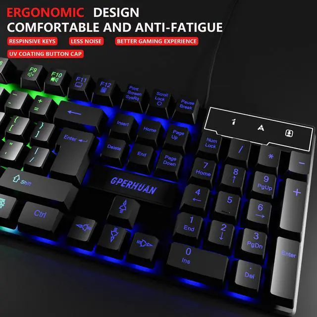 Alt view image 4 of 7 - Wired Gaming Keyboard and Mouse Headset Combo,Rainbow LED Backlit Wired Keyboard,Over Ear Headphone with Mic,Rainbow Backlit Gaming Mice,Mouse Pad,for PC,Laptop,Mac,PS4,Xbox(Black)