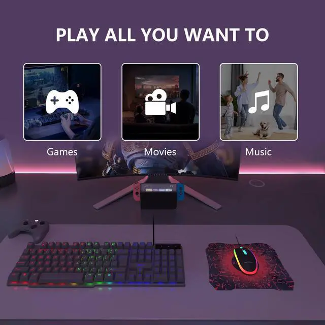 Alt view image 5 of 7 - Wired Gaming Keyboard and Mouse Headset Combo,Rainbow LED Backlit Wired Keyboard,Over Ear Headphone with Mic,Rainbow Backlit Gaming Mice,Mouse Pad,for PC,Laptop,Mac,PS4,Xbox(Black)