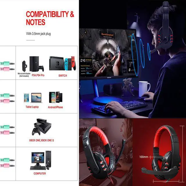 Alt view image 7 of 7 - Wired Gaming Keyboard and Mouse Headset Combo,Rainbow LED Backlit Wired Keyboard,Over Ear Headphone with Mic,Rainbow Backlit Gaming Mice,Mouse Pad,for PC,Laptop,Mac,PS4,Xbox(Black)
