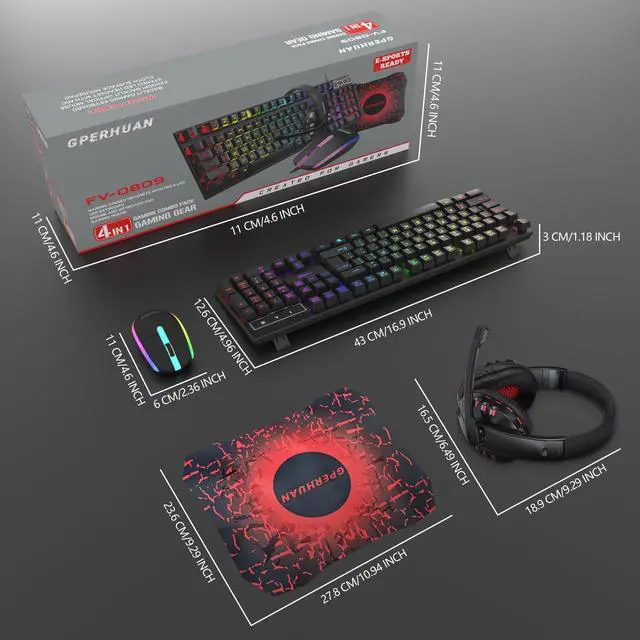 Alt view image 2 of 7 - Wired Gaming Keyboard and Mouse Headset Combo,Rainbow LED Backlit Wired Keyboard,Over Ear Headphone with Mic,Rainbow Backlit Gaming Mice,Mouse Pad,for PC,Laptop,Mac,PS4,Xbox(Black)