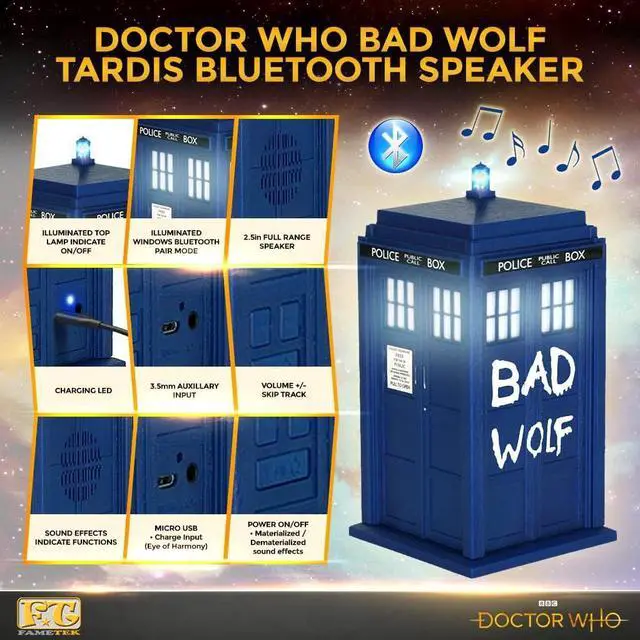 Alt view image 4 of 5 - Doctor Who Bad Wolf Tardis Wireless Bluetooth Speaker Plays Music, Lights Up, Accurate Sounds Effects |Gifts for Men or Women - Best Gifts Birthday Collectibles for Doctor Who