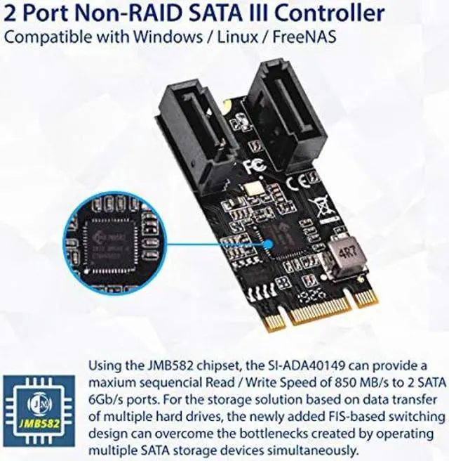 Alt view image 3 of 4 - IO CREST M.2 B+M Key to SATA III 2 Ports Expansion Card Jmicro JMB582 Chipset, Add Two SATA 3.0 Devices to Any M.2 2242 Slot SI-ADA40149