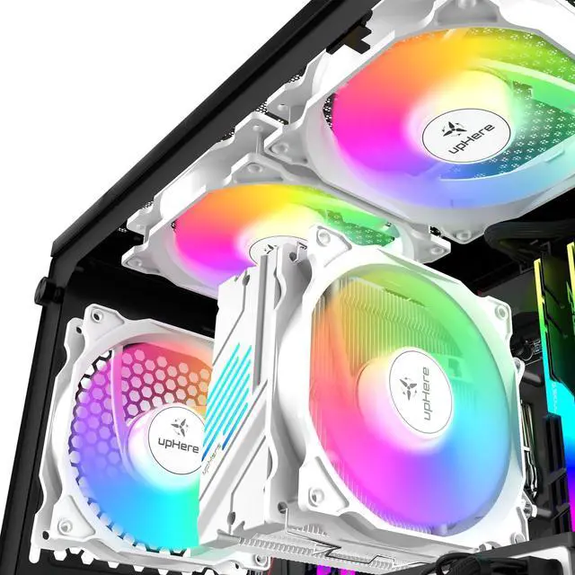 Alt view image 5 of 5 - upHere 120mm RGB Case Fan,Quiet Edition High Airflow Adjustable Color LED Case Fan for PC Cases, CPU Coolers,Radiators System,5-Pack,White Edition/C806-5