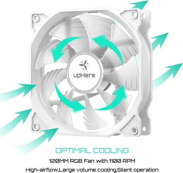 Alt view image 2 of 5 - upHere 120mm RGB Case Fan,Quiet Edition High Airflow Adjustable Color LED Case Fan for PC Cases, CPU Coolers,Radiators System,5-Pack,White Edition/C806-5