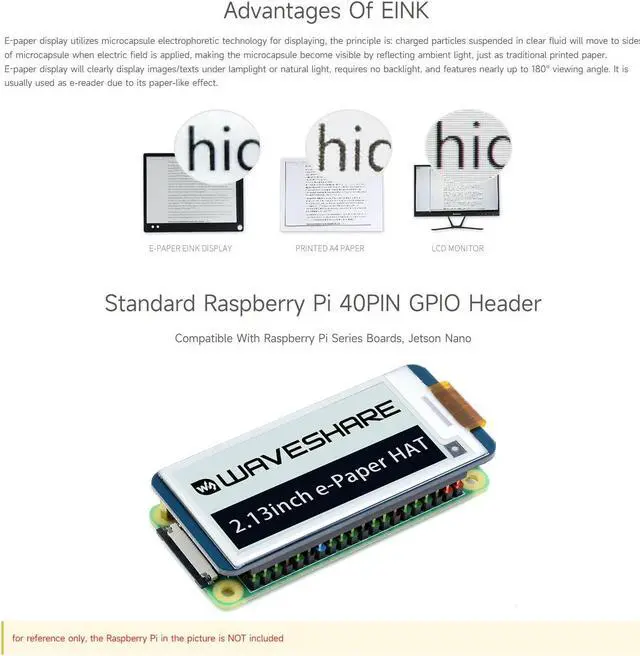 Alt view image 5 of 5 - 2PCS Waveshare 2.13inch E-Ink Display HAT V4 Version Compatible with Raspberry Pi 4B/3B+/3B/2B/B+/A+/Zero/Zero W/WH/Zero 2W Series Boards 250x122 Resolution SPI Interface Supports Partial Refresh