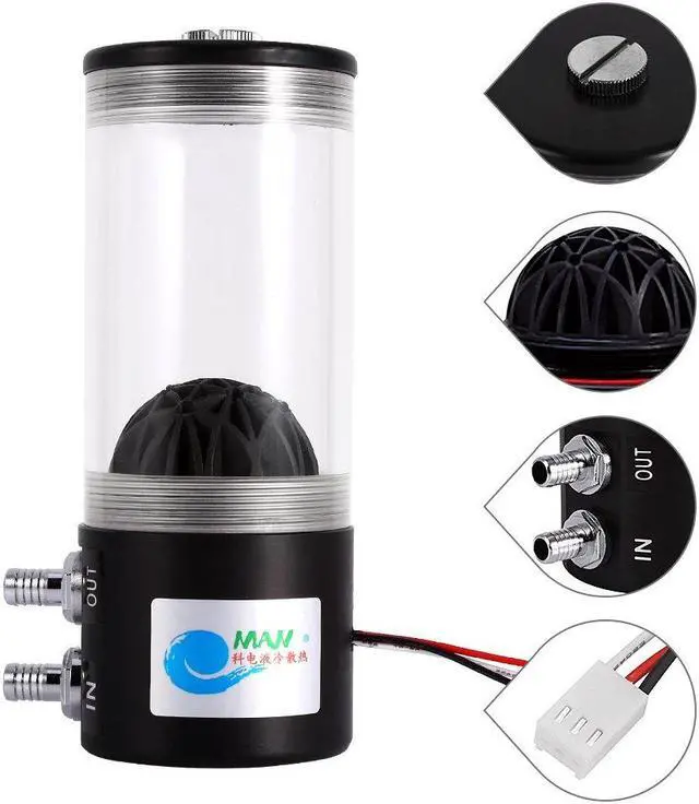 Alt view image 3 of 5 - G 1/4inch Cooling Heat Exchanger Water Pump Tank CO2 DC12V 10W CPU 500L/H Quiet Working 50000 Hours Life