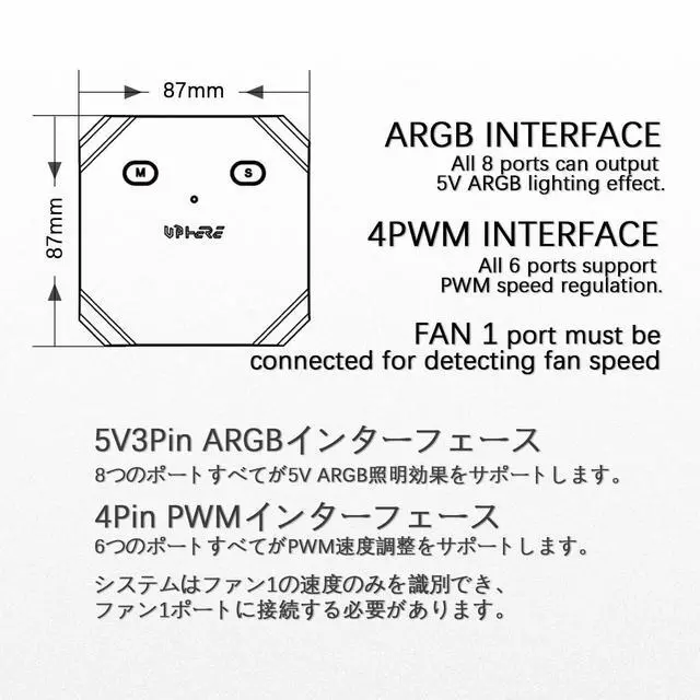 Alt view image 5 of 5 - upHere 12V RGB to 5V ARGB PC Fan Hub with 6 PWM 4Pin Port,8 5V ARGB 3Pin Port,Support up to 6 4-Pin & 3-Pin Case Fans and Additional 2 ARGB Accessories Black FH14-12V(Only Support 12VRGB Motherboard)