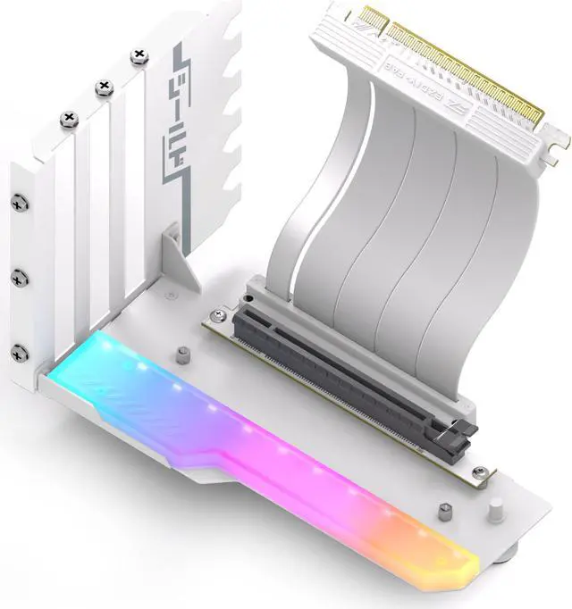 Main image of EZDIY-FAB Vertical GPU Mount with High-Speed PCIE 4.0 Riser Cable, ARGB Module, 115mm/4.52in Flexible Extension, 90 Degree Connector, Only Compatible to Full-Opened PCIe Slots-White-YIHPI344-3