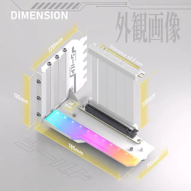 Alt view image 3 of 5 - EZDIY-FAB Vertical GPU Mount with High-Speed PCIE 4.0 Riser Cable, ARGB Module, 115mm/4.52in Flexible Extension, 90 Degree Connector, Only Compatible to Full-Opened PCIe Slots-White-YIHPI344-3