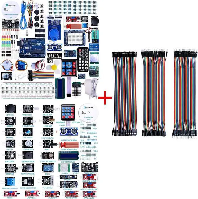 Main image of ELEGOO UNO R3 Project Most Complete Starter Kit Upgraded 37 in 1 Sensor Modules Kit 120pcs Multicolored Dupont Wire