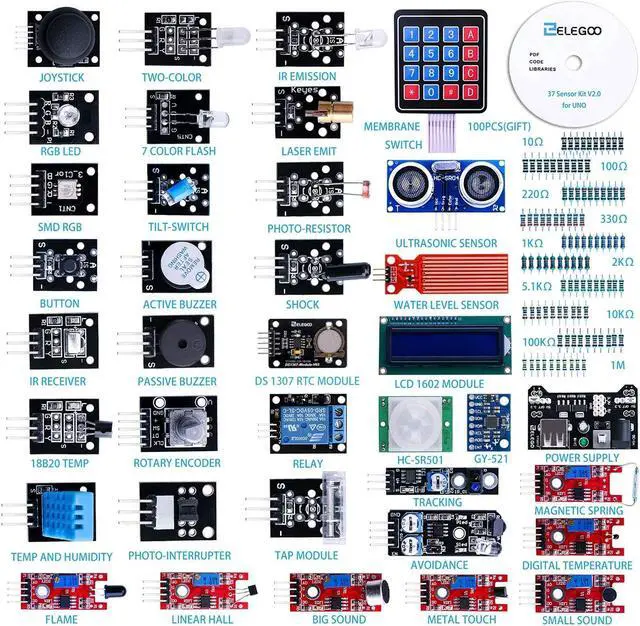Alt view image 3 of 5 - ELEGOO UNO R3 Project Most Complete Starter Kit Upgraded 37 in 1 Sensor Modules Kit 120pcs Multicolored Dupont Wire