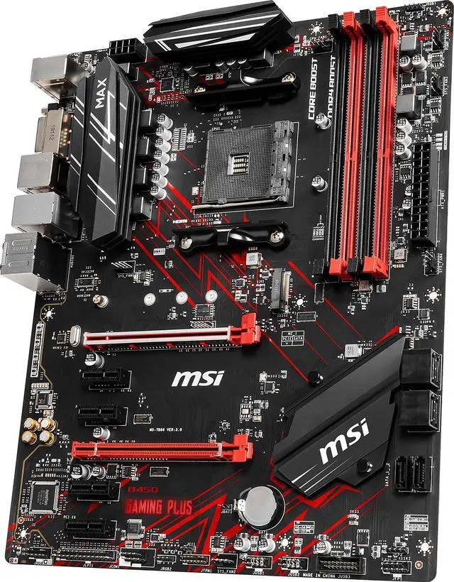 Alt view image 4 of 5 - MSI Performance Gaming AMD Ryzen 2ND and 3rd Gen AM4 M.2 USB 3 DDR4 DVI HDMI Crossfire ATX Motherboard (B450 GAMING PLUS Max)