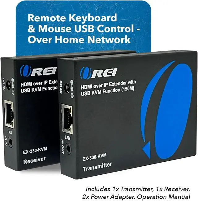 Alt view image 2 of 5 - OREI KVM Over IP HDMI Extender Over LAN, Single CAT5e/CAT6A/CAT7 Cable Output1080p PC Control - Up to 330 Ft - Remote Keyboard Mouse USB Control - Over Home Network