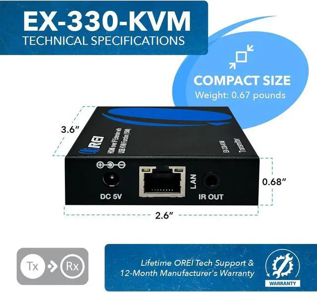 Alt view image 3 of 5 - OREI KVM Over IP HDMI Extender Over LAN, Single CAT5e/CAT6A/CAT7 Cable Output1080p PC Control - Up to 330 Ft - Remote Keyboard Mouse USB Control - Over Home Network