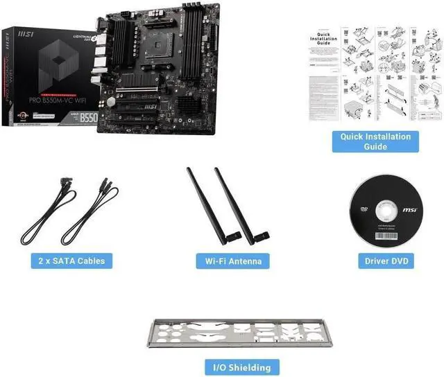 Alt view image 2 of 5 - MSI PRO B550M-VC WIFI ProSeries Motherboard (AMD Ryzen 5000 series, AM4, DDR4, PCIe 4.0, SATA 6Gb/s, M.2, USB 3.2 Gen 2, HDMI/DP, Wi-Fi 6E, Bluetooth 5.2, mATX)