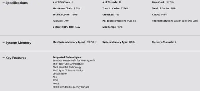 Alt view image 5 of 5 - AMD Ryzen 5 1600 Processor with Wraith Spire Cooler (YD1600BBAEBOX)