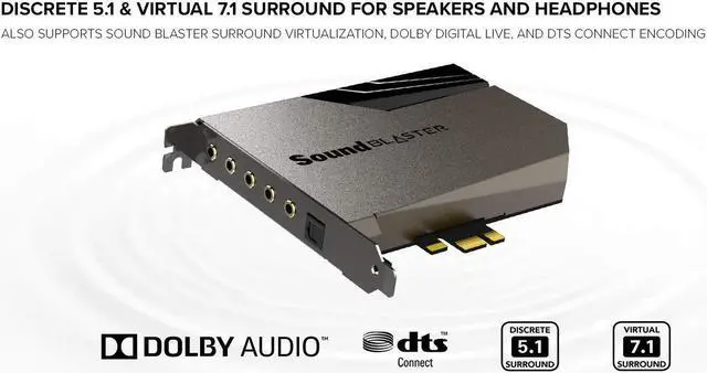 Alt view image 4 of 5 - Creative Sound Blaster AE-7 Hi-Res Internal PCIe Sound Card, Quad-Core Processor, 127dB DNR ESS SABRE-class 9018 DAC, Xamp Discrete Custom Bi-amp, Discrete 5.1/Virtual 7.1, Dolby, DTS Encoding (Black)