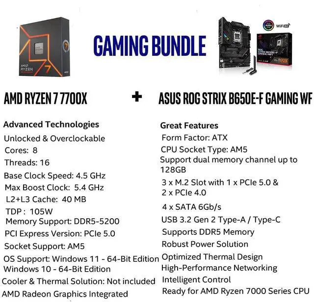 Alt view image 2 of 5 - INLAND Micro Center AMD Ryzen 7 7700X 8-Core 16-Thread 5.4 GHz Unlocked Desktop Processor Bundle with ROG Strix B650E-F Gaming WiFi AM5 (LGA1718) Ryzen 7000 Gaming Motherboard(DDR5, PCIe 5.0)