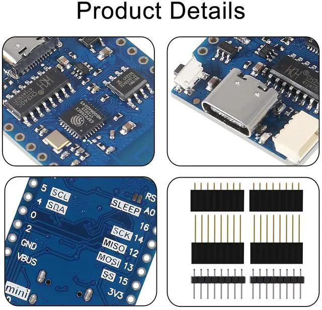 Alt view image 3 of 5 - 10pcs WeMos D1 Mini V4.0.0 Type-C USB WiFi Internet of Things Board Based ESP8266 4MB Compatible with Arduino MicroPython Nodemcu (V4.0.0 Type-C)