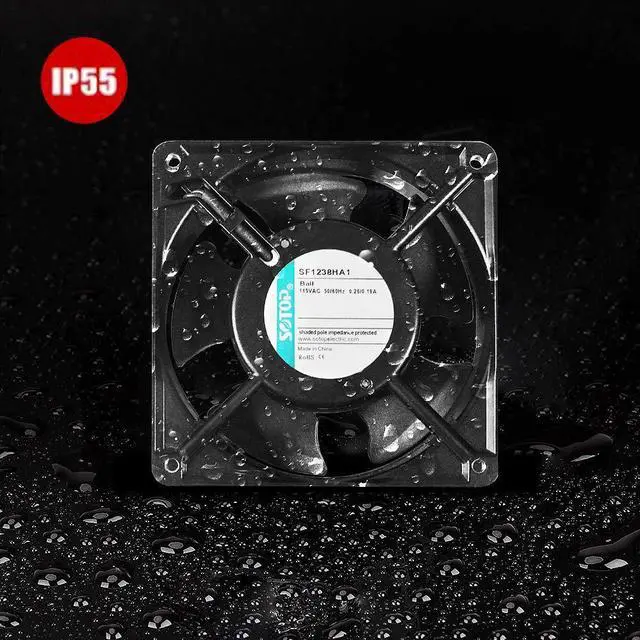 Alt view image 2 of 5 - SOTOP IP55 Waterproof Metal Blades Axial Fan, 115V AC 120mm x 38mm High Speed, for DIY Cooling Ventilation Exhaust Projects
