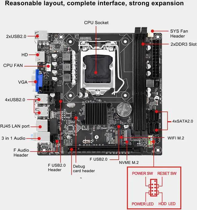 Alt view image 3 of 5 - DDR3 Mainboard, H61S Motherboard for Desktop, Dual Channel DDR3, LGA1155 Processors, for Intel for Core I7/I5/I3, for Pentium, for