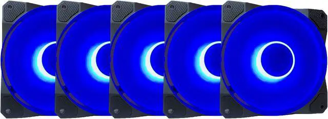 Main image of Apevia CO512L-BL Cosmos 120mm Blue LED Ultra Silent Case Fan w/ 16 LEDs & Anti-Vibration Rubber Pads (5 Pk)