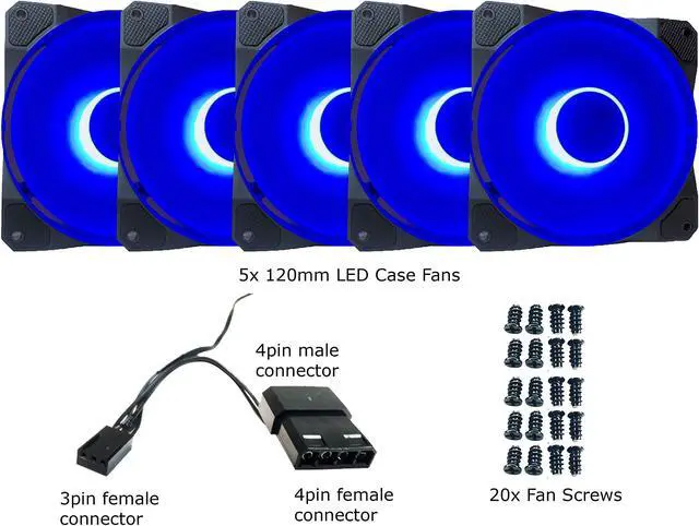 Alt view image 5 of 5 - Apevia CO512L-BL Cosmos 120mm Blue LED Ultra Silent Case Fan w/ 16 LEDs & Anti-Vibration Rubber Pads (5 Pk)