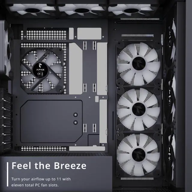 Alt view image 4 of 5 - APNX C1 Mid-Tower ATX Black PC Case, 4 Included High Airflow APNX FP1 ARGB Fans, up to 11 Total Fan Slots, Top and Side 360mm Liquid Cooler Support, 5-port PWM ARGB Control Hub