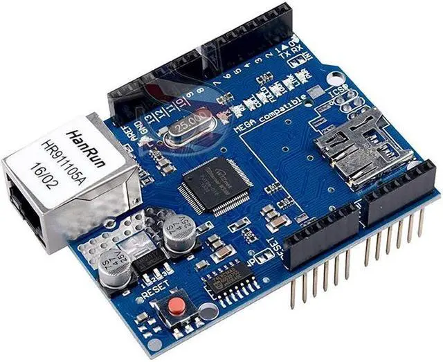 Main image of DEVMO W5100 Ethernet Network Shield LAN for Ar-duino Expansion Board Module with SD Card Slot Compatible with Ar-duino UNO MEGA2560 UNO R3 ATMega 328 MEGA 1280