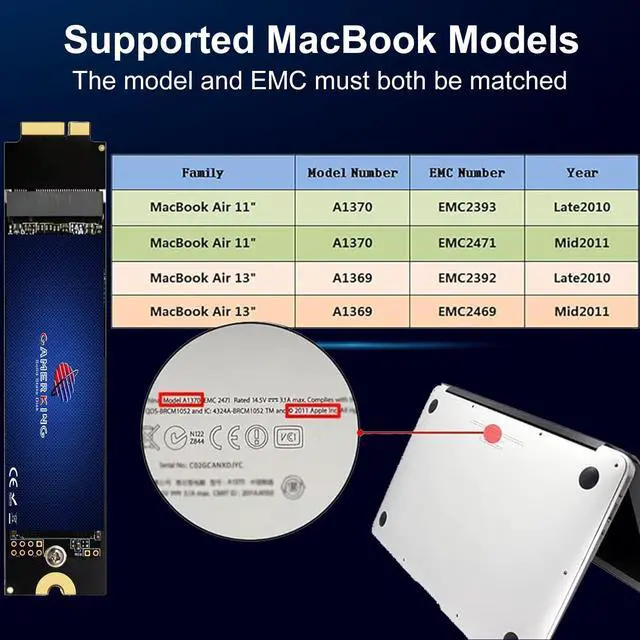 Alt view image 2 of 5 - GAMERKING 512GB SSD Upgrade for 2010-2011 Apple MacBook Air A1369 (EMC 2392/2469), A1370 (EMC 2393/2471), High Performance Replacement Solid State Drive (MacOS Pre-Installed)