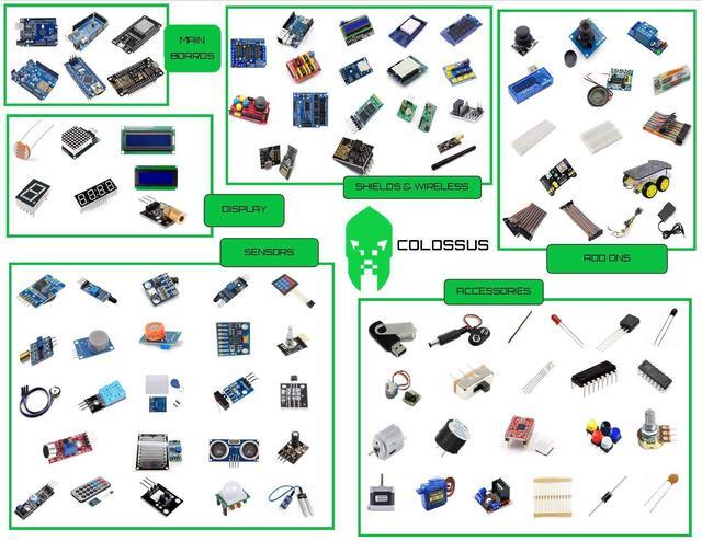 Alt view image 3 of 5 - GAR Colossus Starter Kit for Arduino Uno Mega Nano - Complete Advanced Set, 5 Main Boards - 30 Sensors, 10 Shields with ESP32 WiFi + Bluetooth Modules for Wireless Robotics Smart Car