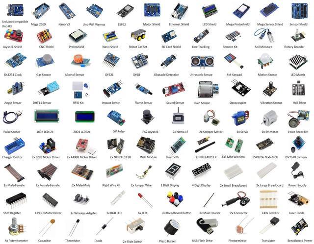 Alt view image 2 of 5 - GAR Colossus Starter Kit for Arduino Uno Mega Nano - Complete Advanced Set, 5 Main Boards - 30 Sensors, 10 Shields with ESP32 WiFi + Bluetooth Modules for Wireless Robotics Smart Car