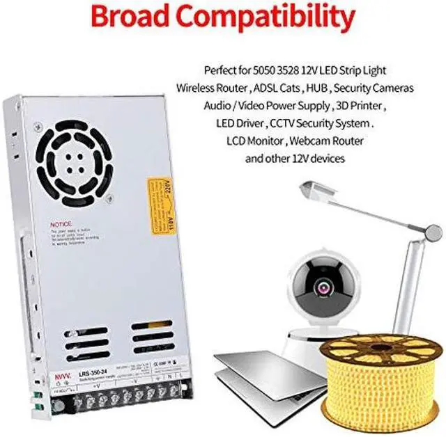Alt view image 5 of 5 - NVVV LRS-350-24 Switching Power Supply 24V 14.6Amp Enclosed Switchable Power Supply