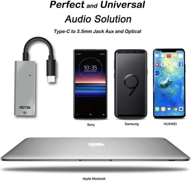 Alt view image 2 of 5 - Reiyin DA-03 USB-C DAC Audio Converter 192kHz 24bit Toslink Optical 3.5mm AUX Output External Sound Card
